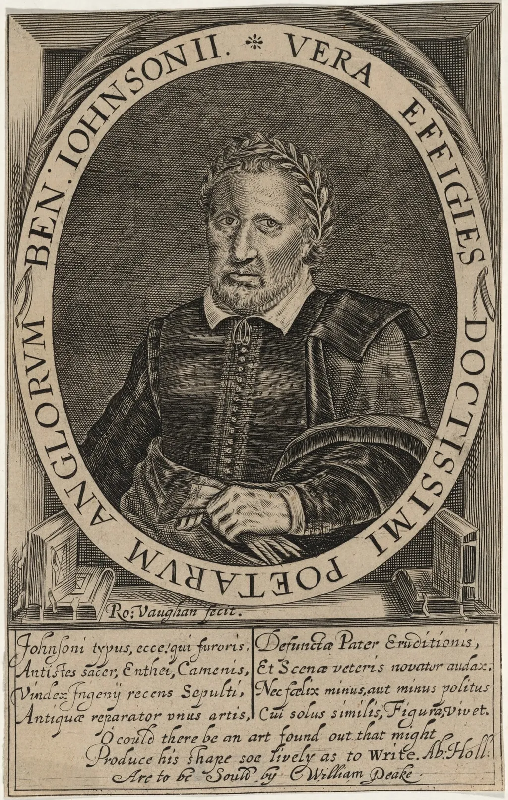 Ben Jonson, by Robert Vaughan, ink, 1630