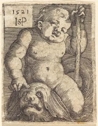 Genius on a Dolphin, by Sebald Beham, ink, 1521