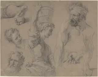 Study for Miraculous Draught of Fishes (?), by Jean-Baptiste Jouvenet, chalk, 1680