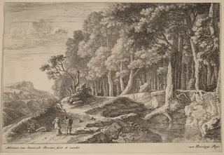Woods Bordered by a Stream, by Herman van Swanevelt, ink, 1628