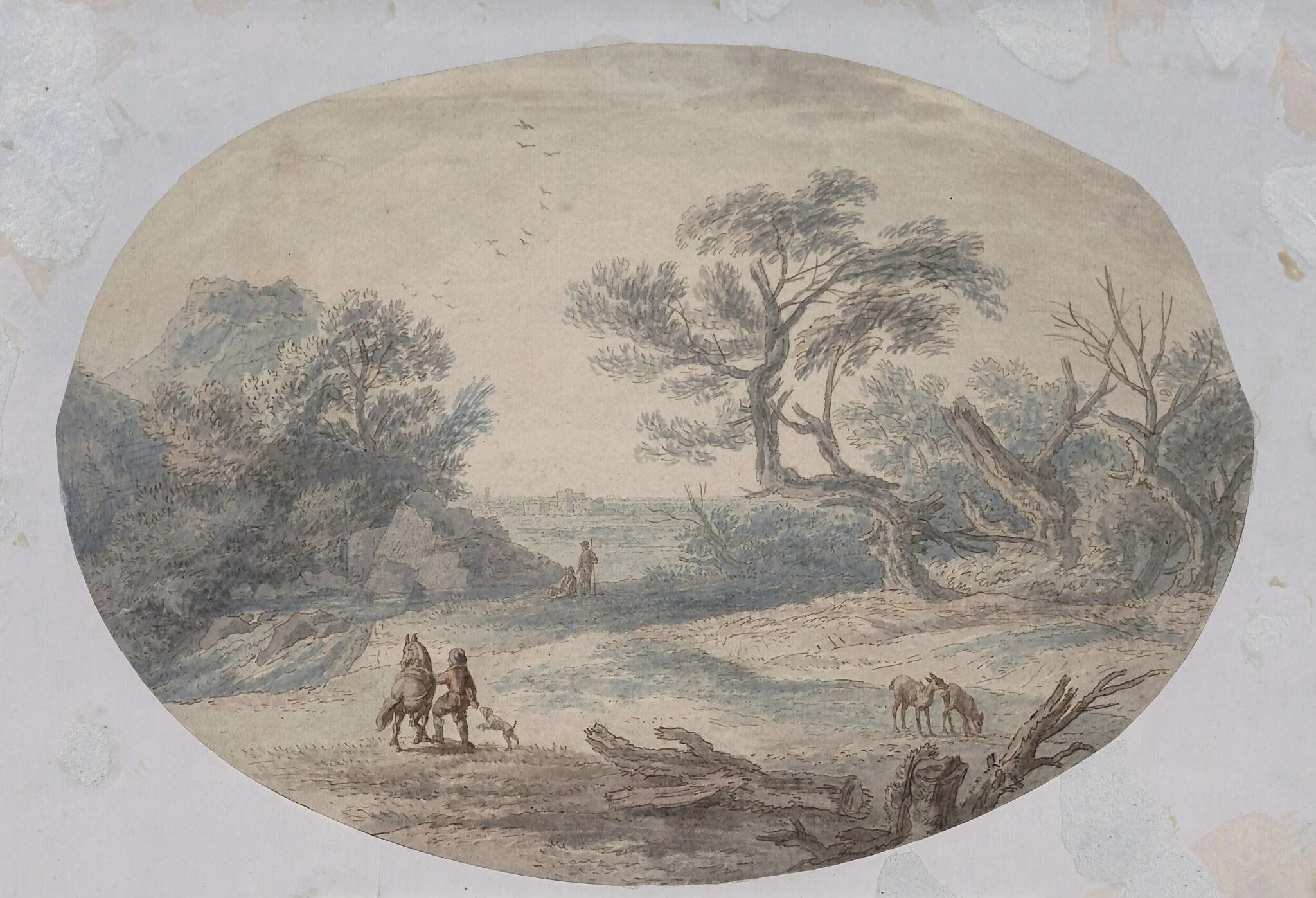 Landscape with waterfall, detail