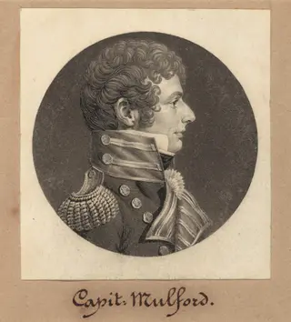 Captain Clarence Mulford, by Charles B. J. Févret de Saint-Mémin, ink, 1809