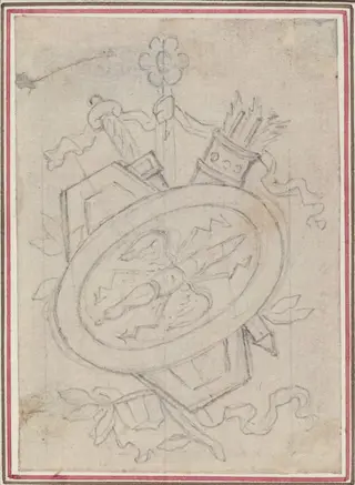 An Ornamental Trophy, by Hubert François Gravelot, graphite, 1736