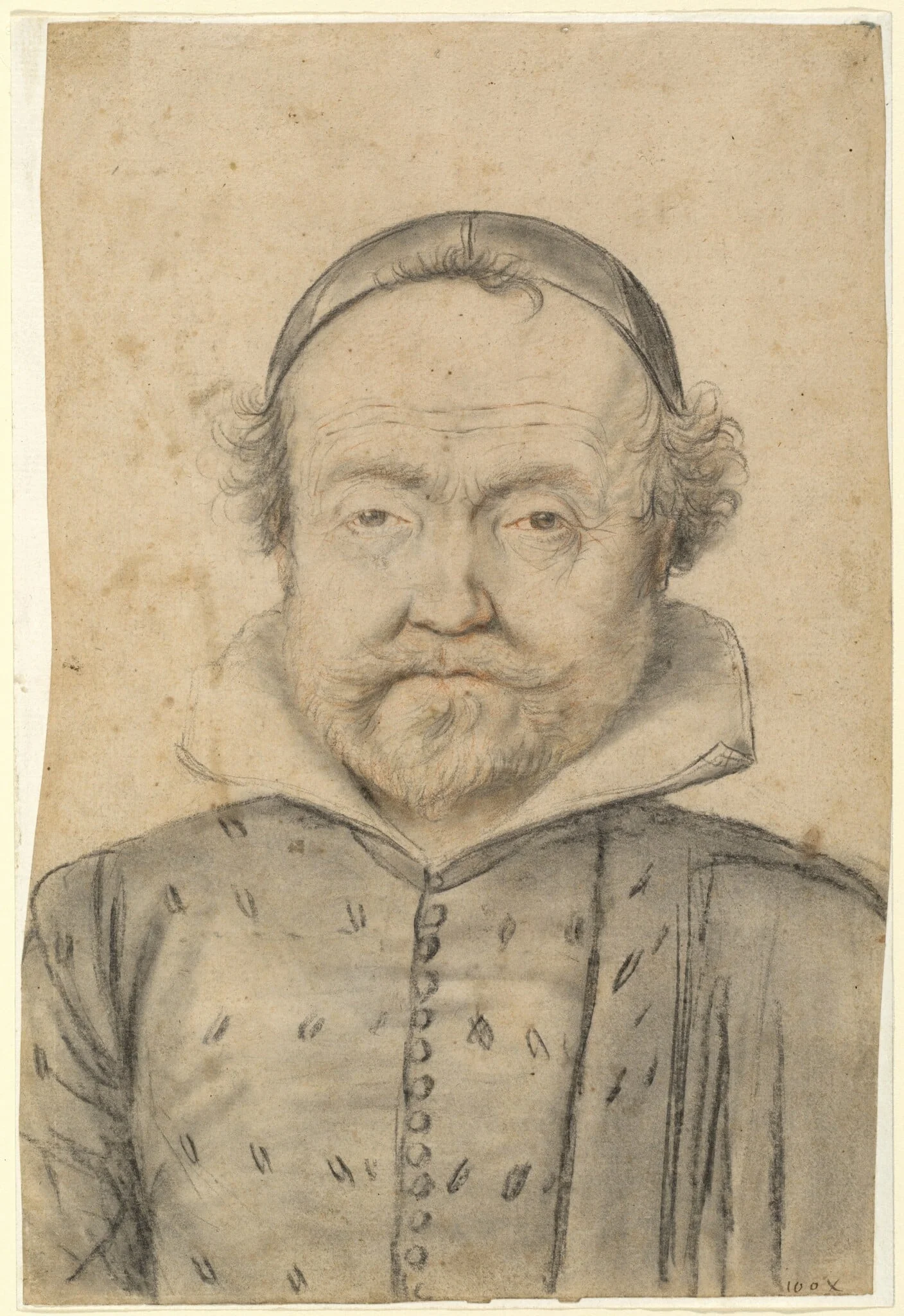 Portrait of a Bearded Man in a Doublet and Skull Cap, detail