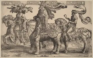 Hector of Troy, Alexander of Macedon, Julius Caesar, by Lucas van Leyden, ink, 1516