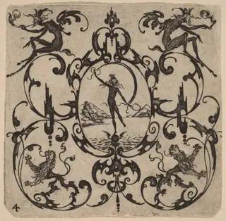 Ornament with Grotesque, by Master CR, ink, 1616