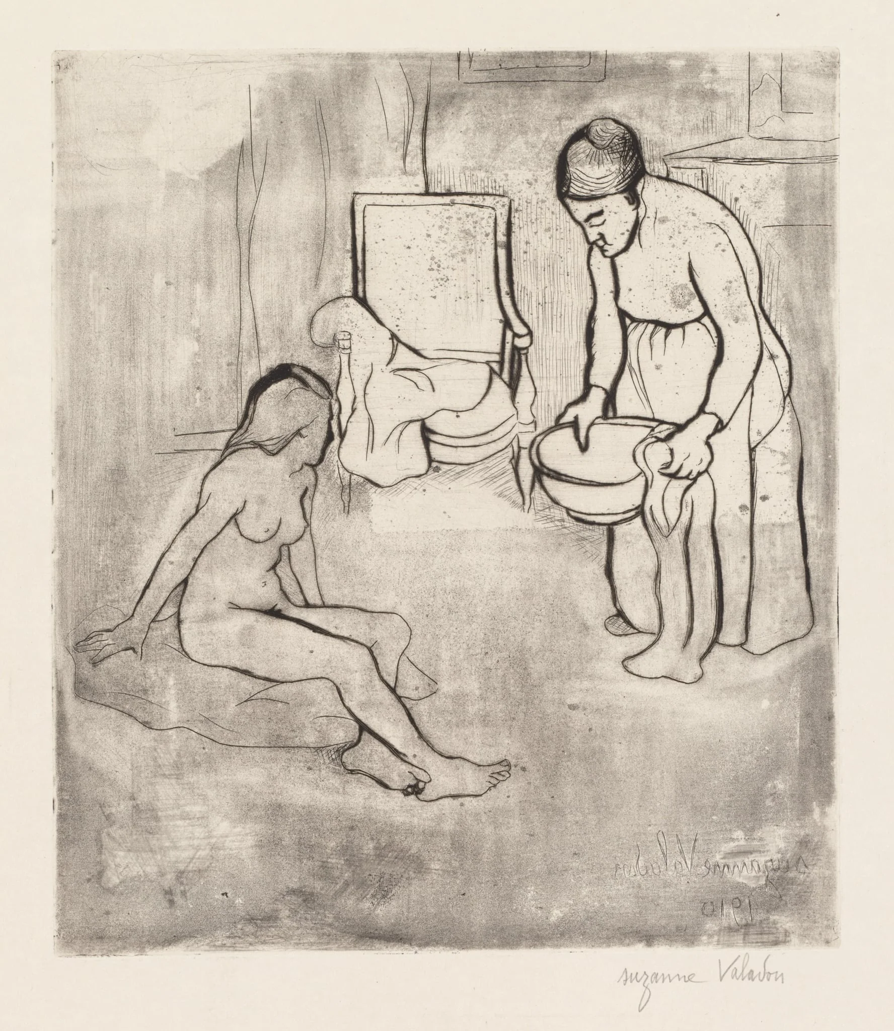 Grandmother with Louise, Nude Seated on the Floor (Grand-Mère et Louise Nue Assise par Terre), detail