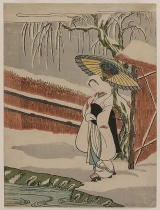 The Heron Maiden Standing Beneath a Willow Tree, by Suzuki Harunobu