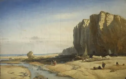 Rocky Coast with figures and boats, by Paul Jean Clays, oil, 1855