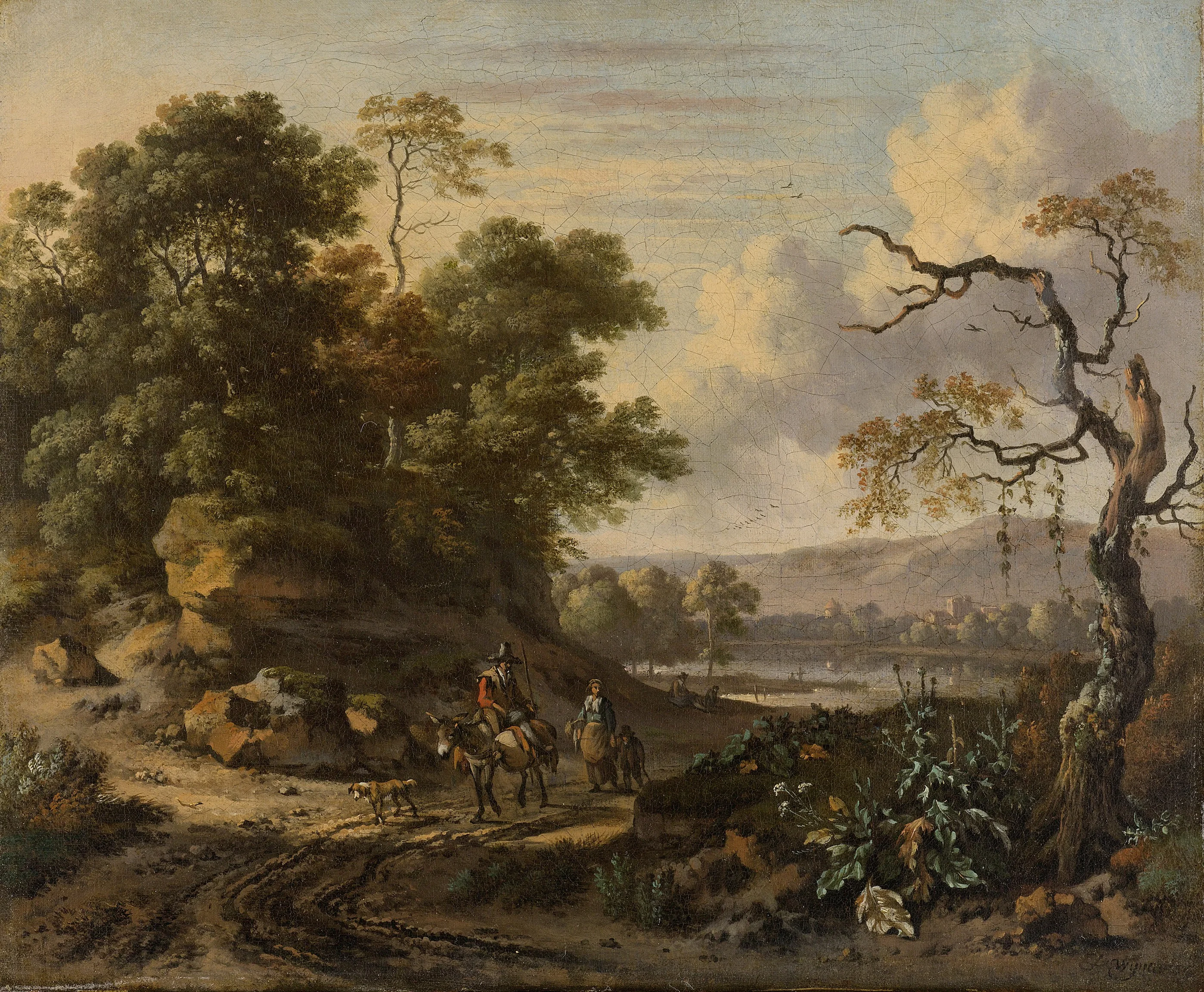 Landscape with donkey rider, detail