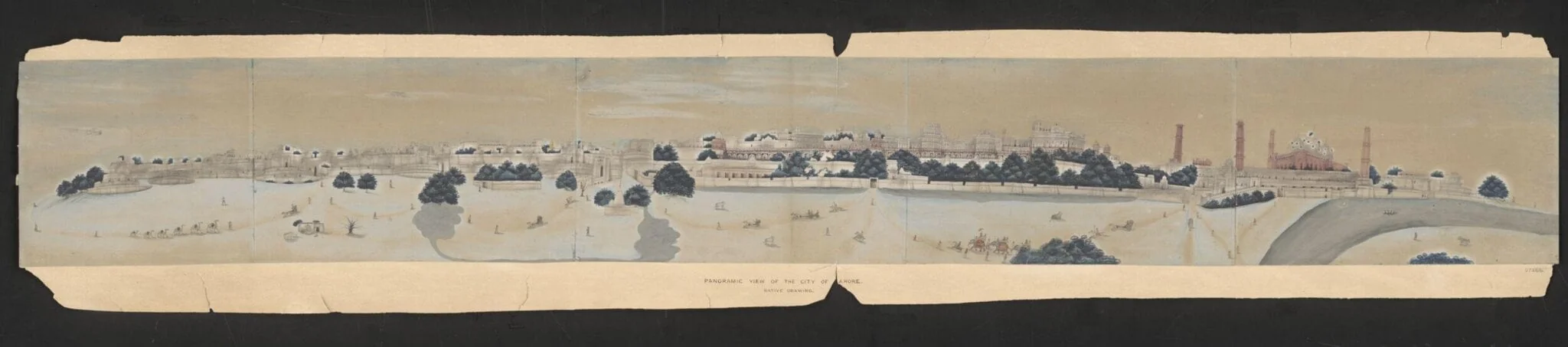 Panoramic view of the city of Lahore showing the Lahore Fort on the right., detail