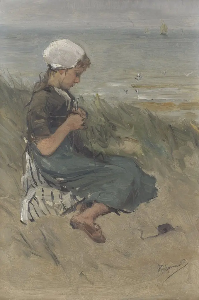 Knitting Girl on a Dune, by Bernard Blommers, oil, 1893
