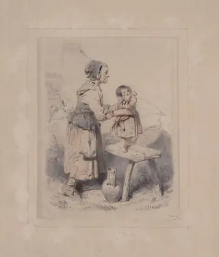 Old Woman and Child, by Eugène Modeste Edmond Lepoittevin, watercolor, 1825