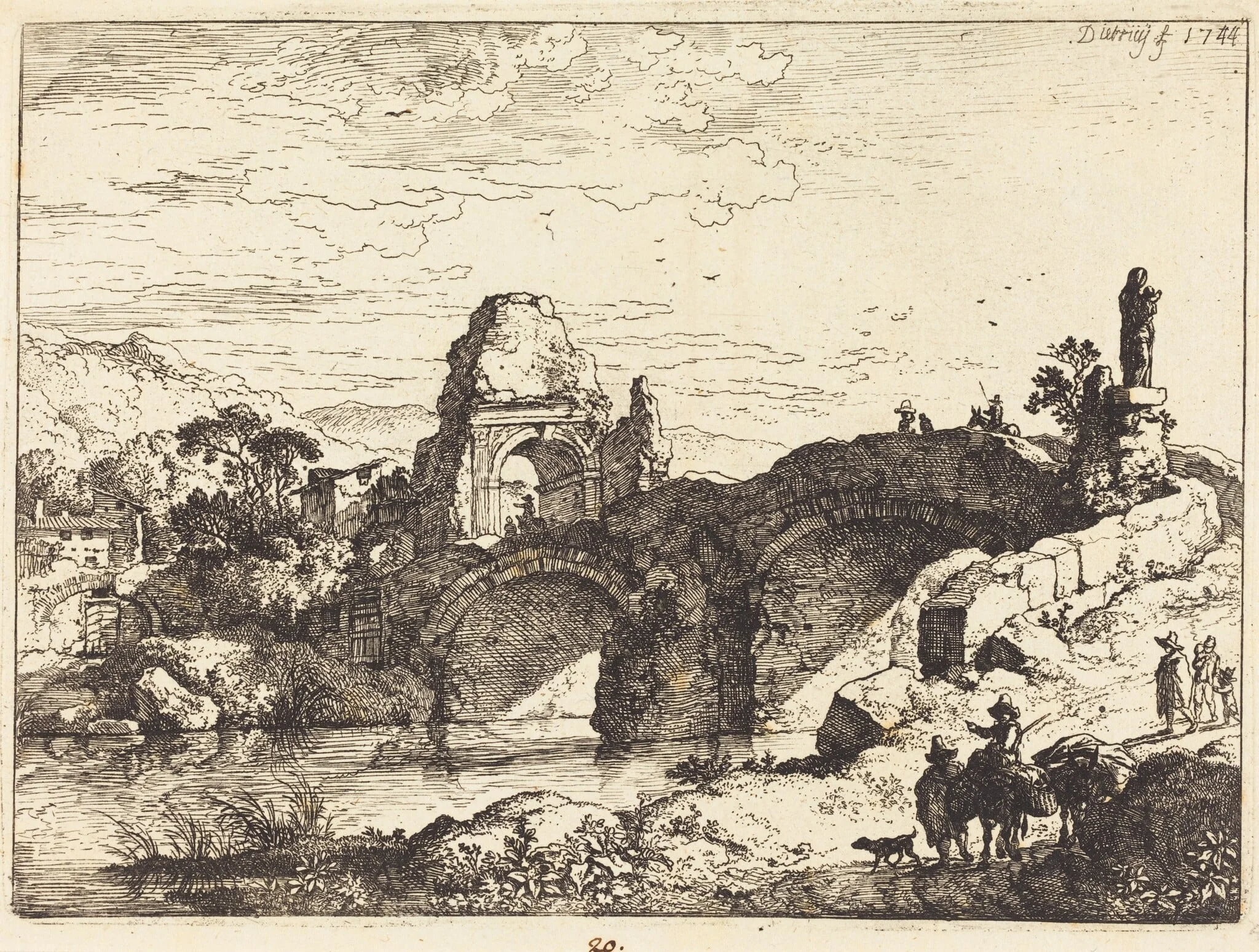 Landscape with a Bridge and Ruined Tower, detail