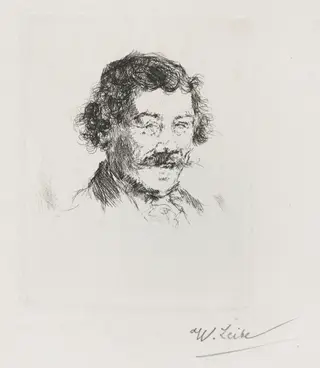 Portrait of the Painter Wopfner, by Wilhelm Leibl, ink, 1874