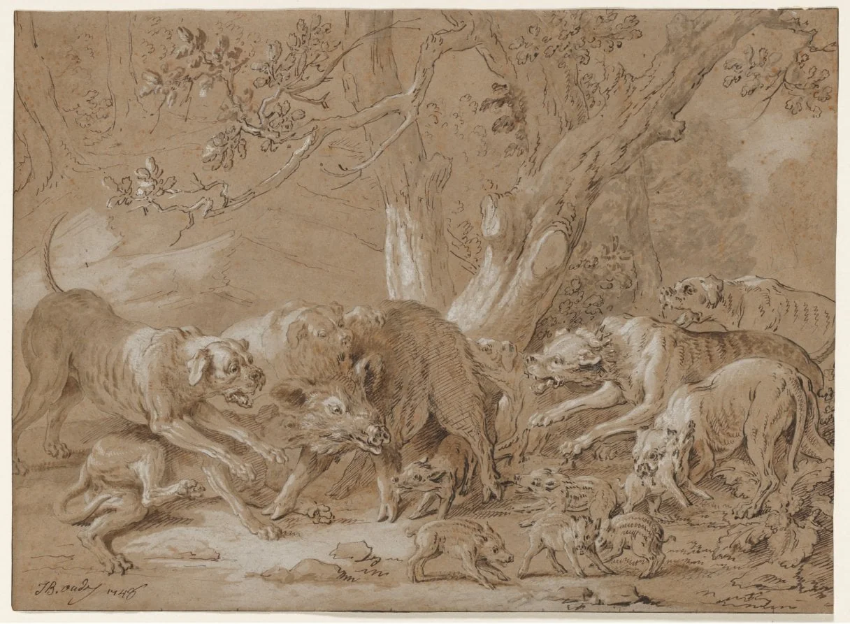 Wild Sow and Her Young Attacked by Dogs, detail