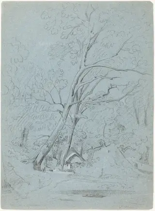 A Cottage on a Lane, by John Varley, chalk, 1805