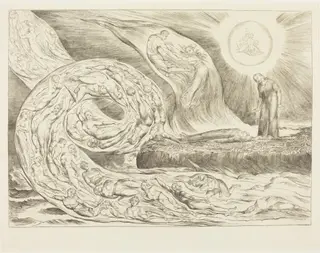 The Circle of the Lustful: Paolo and Francesca, by William Blake, ink, 1827