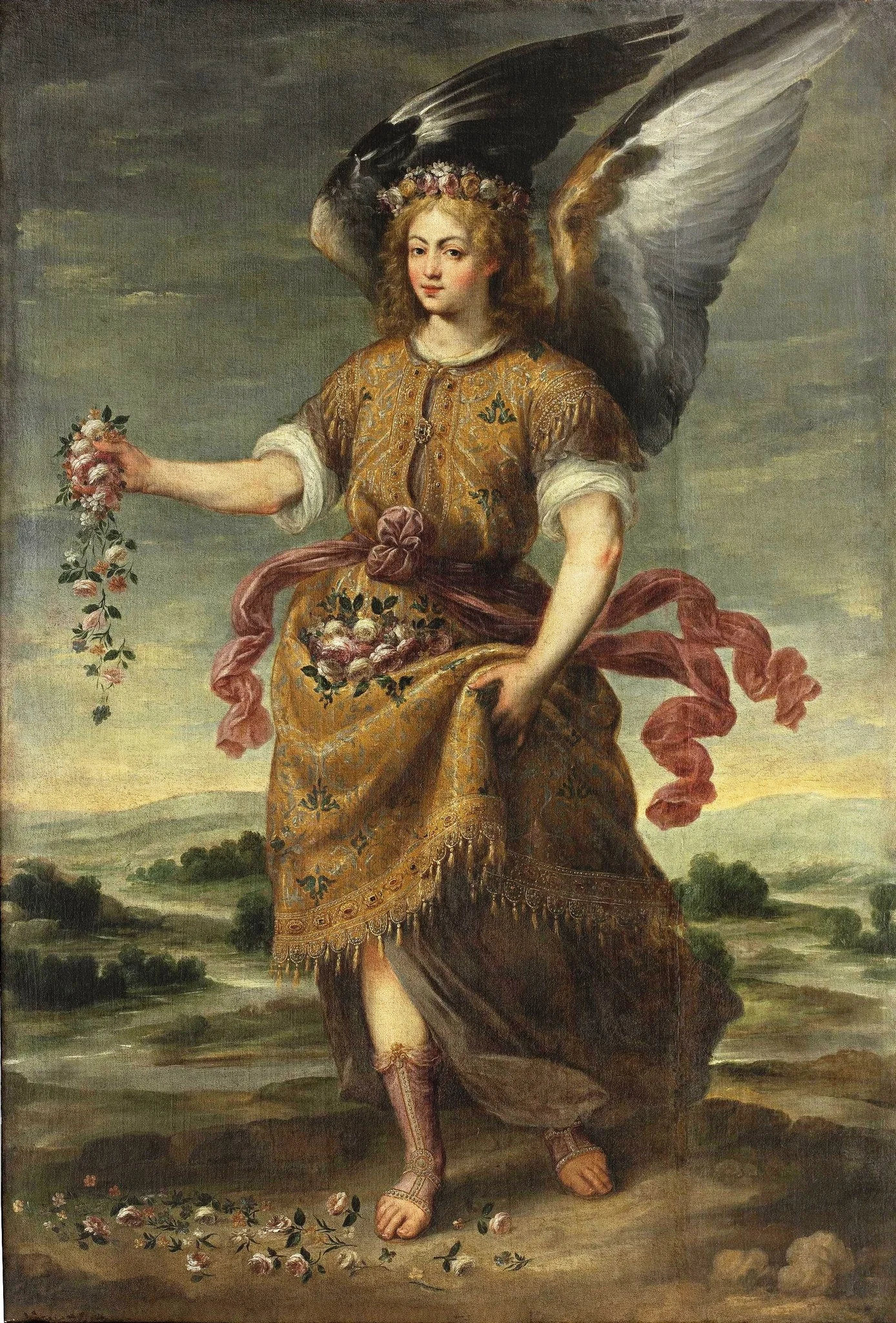 The Archangel Baraquiel scattering flowers, detail