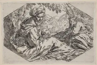 The Rest on the Flight into Egypt, by Simone Cantarini, ink, 1630