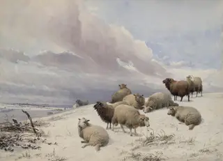 Winter Time, by Thomas Sidney Cooper, watercolor, 1860