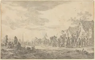 Village Fair, by Jan van Goyen, chalk, 1656