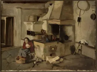 Kitchen interior, by Aleksander Kotsis, oil, 1866
