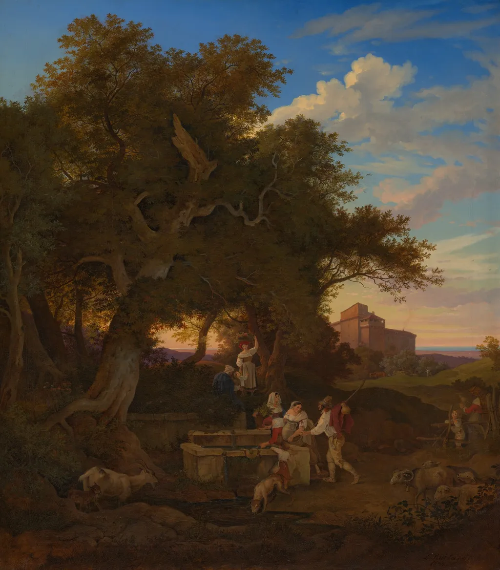 The Fountain at Grottaferrata, by Ludwig Richter, oil, 1832
