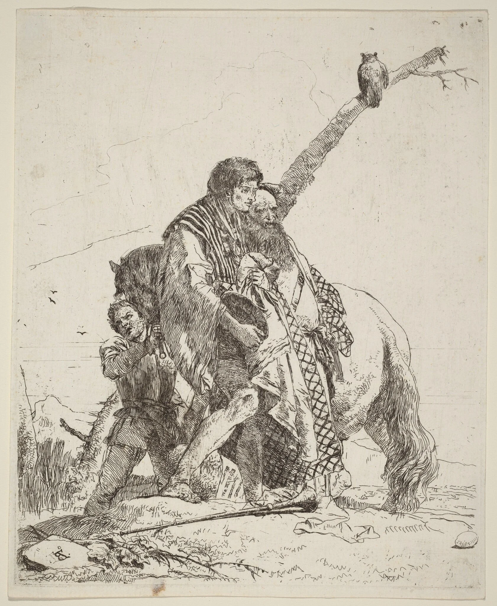 Youth, Sage, and Attendant with Horse, detail