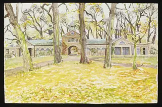 The Stables, Youngsbury, by Hawkins, watercolor
