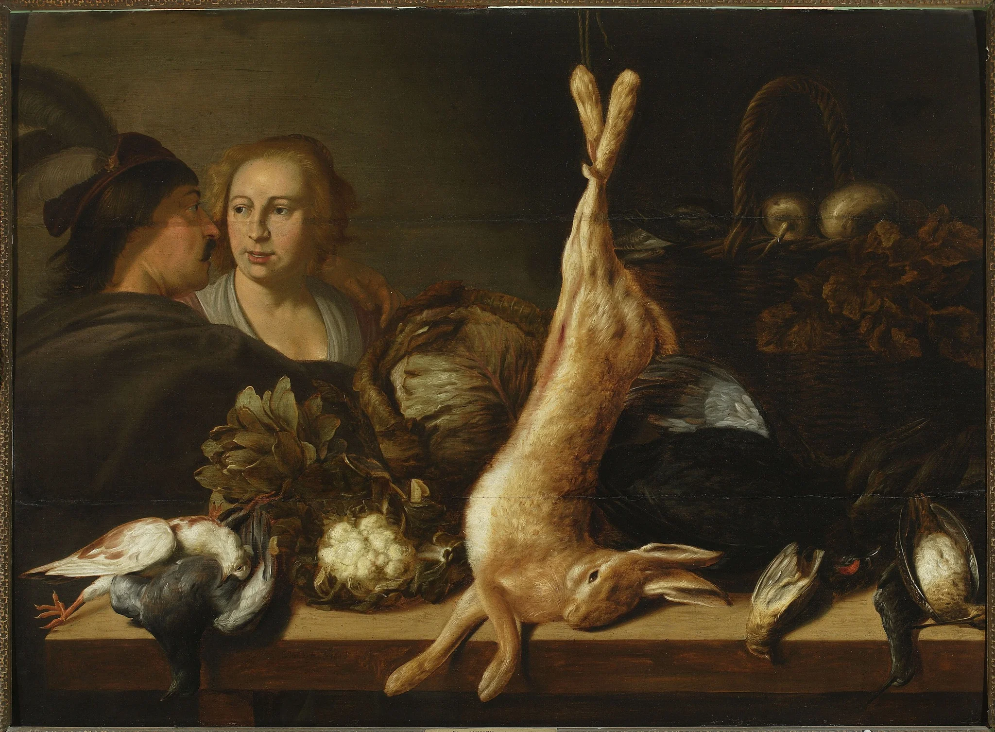 Stand with vegetables and a hare, detail