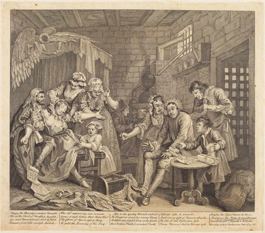 A Rake's Progress: pl.7, by William Hogarth, ink, 1735