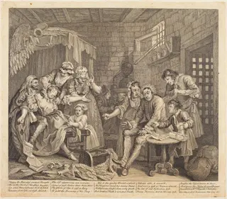 A Rake's Progress: pl.7, by William Hogarth, ink, 1735