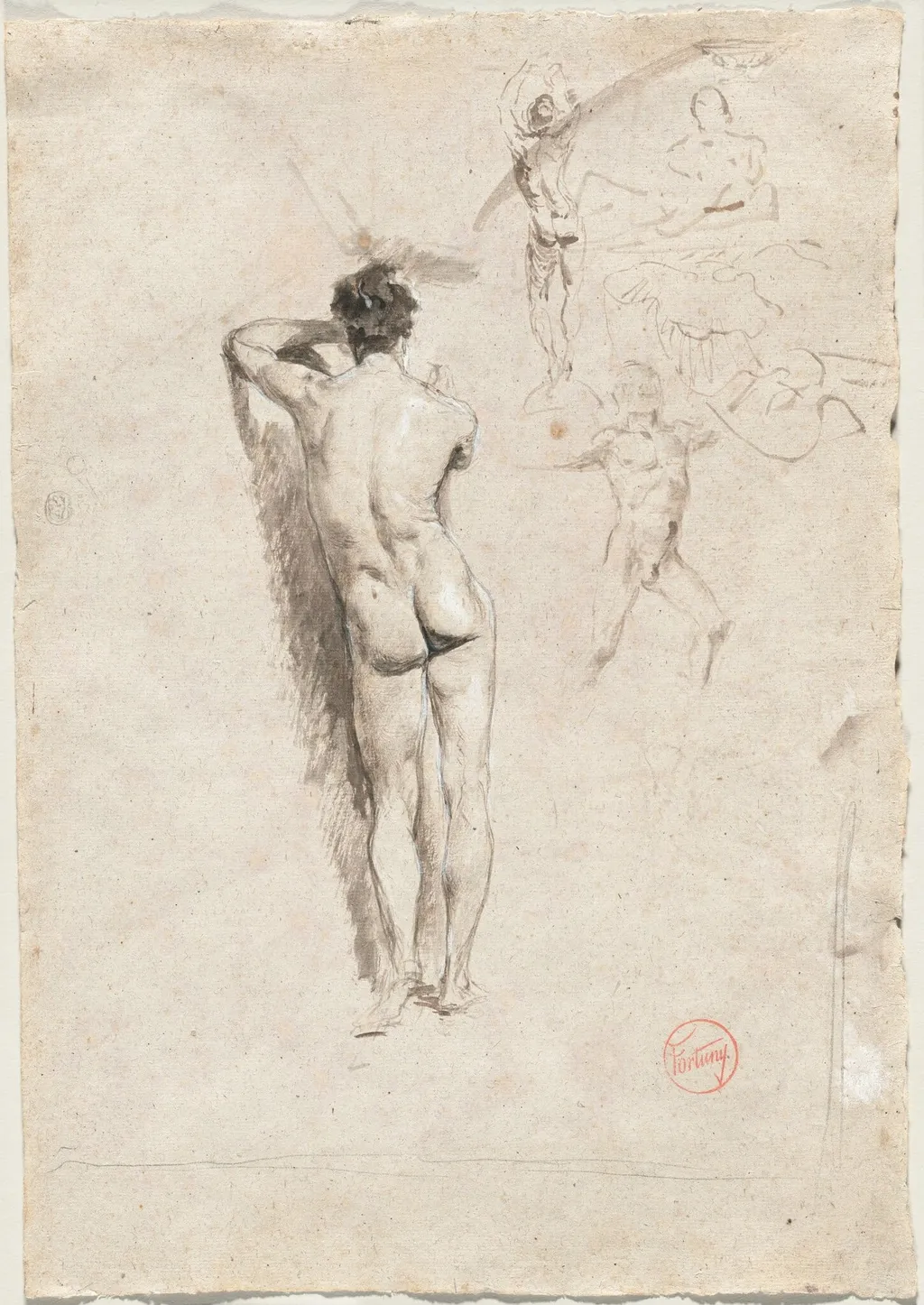 Study of a Male Nude and Other Studies, by Mariano Fortuny Marsal, gouache, 1859