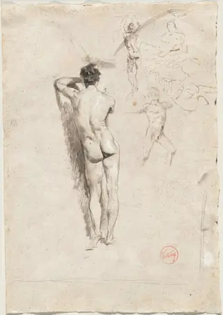 Study of a Male Nude and Other Studies, by Mariano Fortuny Marsal, gouache, 1859