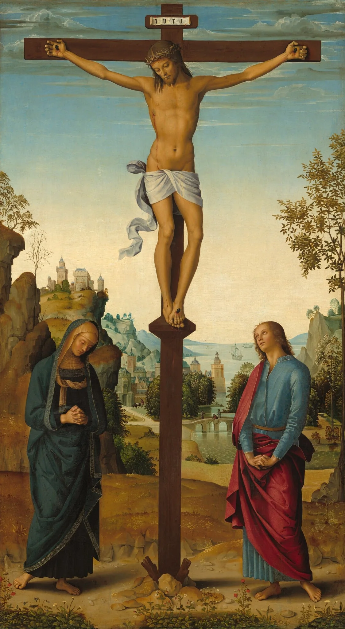 The Crucifixion with the Virgin, Saint John, Saint Jerome, and Saint Mary Magdalene [middle panel], detail