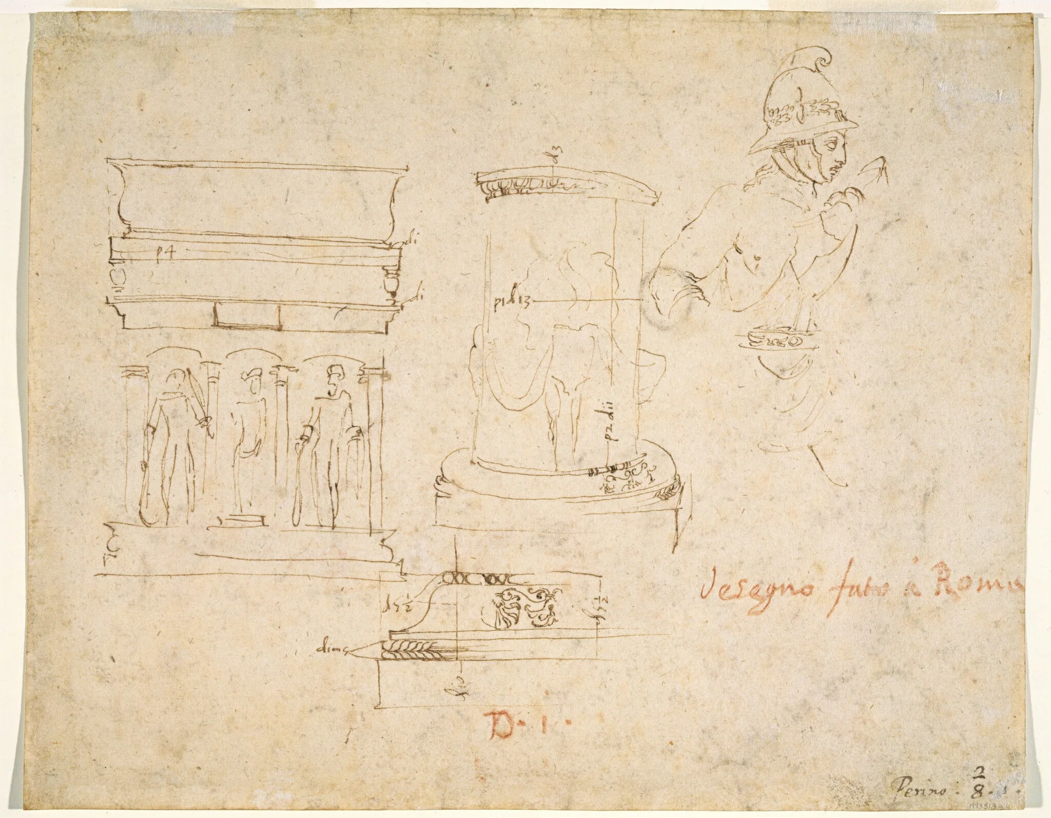 Architectural Details and a Soldier [verso], detail