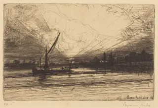 Sunset on the Thames, by Francis Seymour Haden, ink, 1865