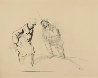 Two Soldiers, by Jean-Louis Forain, ink, 1916