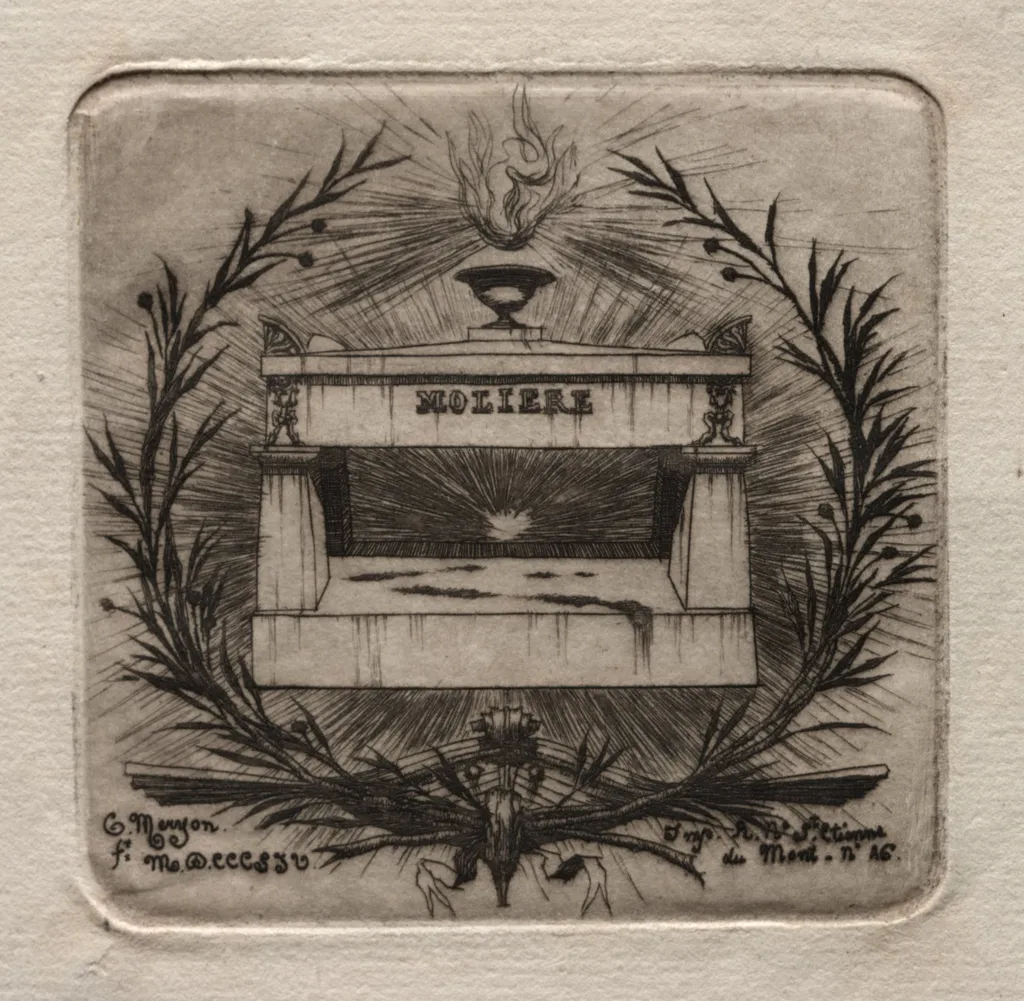 Etchings of Paris:  Molière's Tomb in Père Lachaise Cemetery, by Charles Meryon, 1854