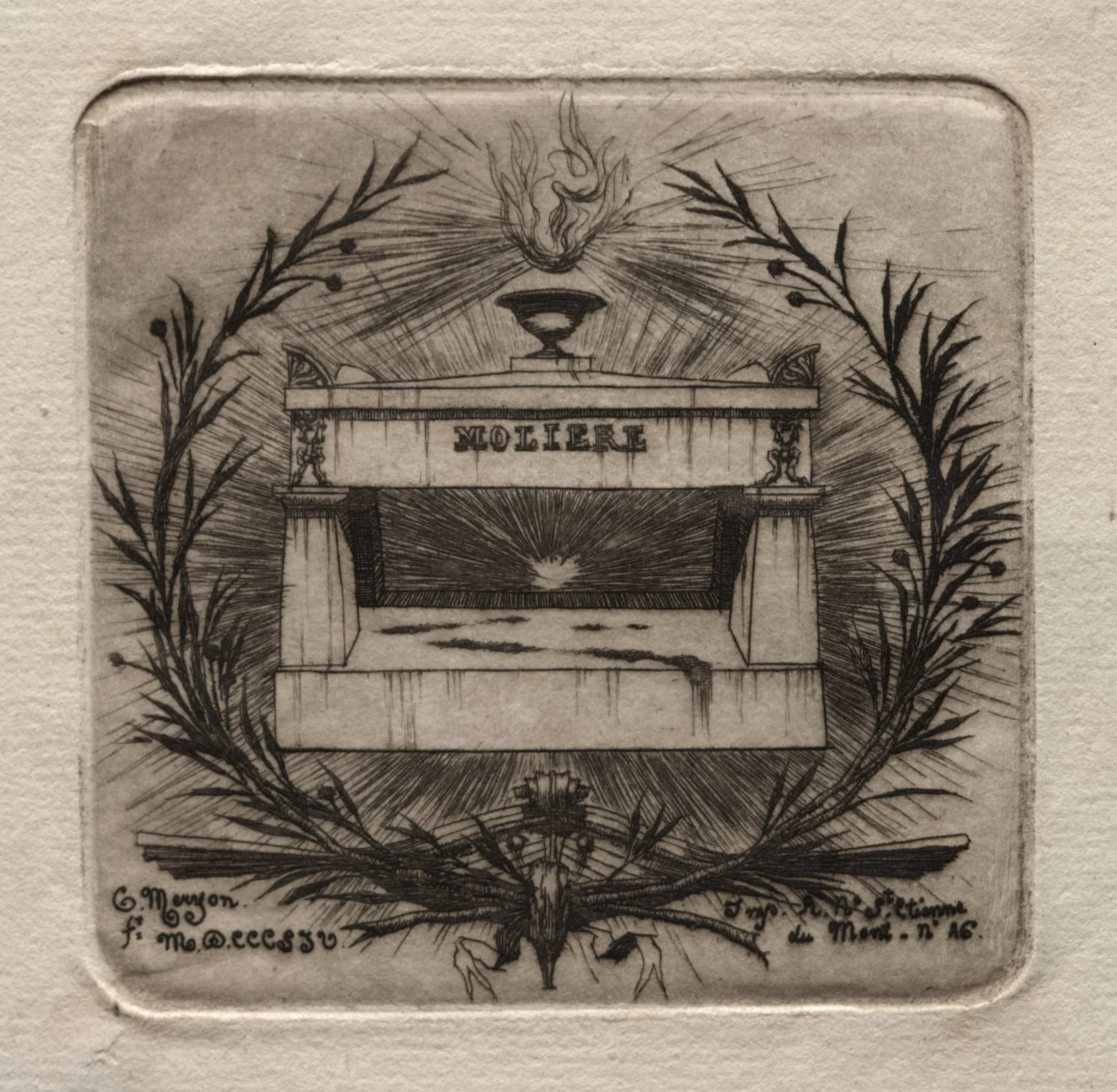 Etchings of Paris: Molière's Tomb in Père Lachaise Cemetery, detail