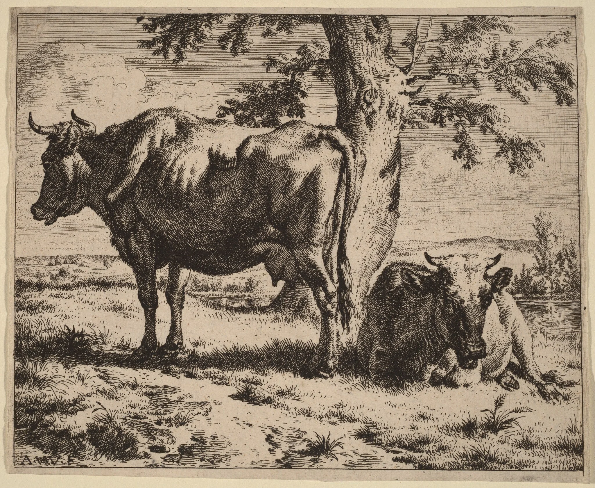 Two Cows under a Tree, detail