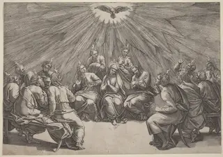 Pentecost, by Gian Jacopo Caraglio, ink, 1535