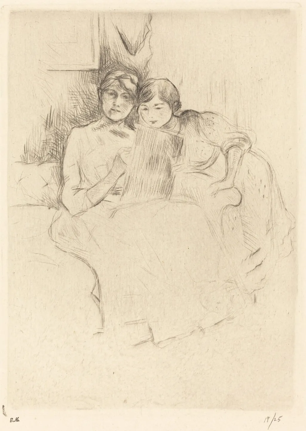 The Drawing Lesson (Berthe Morisot and her Daughter Julie Manet), by Berthe Morisot, ink, 1889