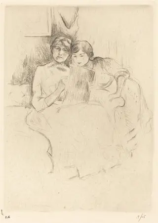 The Drawing Lesson (Berthe Morisot and her Daughter Julie Manet), by Berthe Morisot, ink, 1889