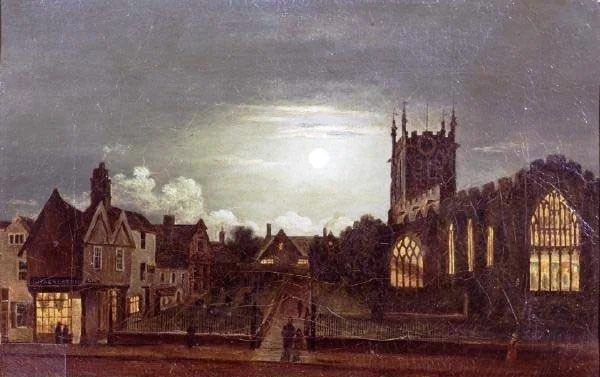 St Peter's Church by moonlight, detail