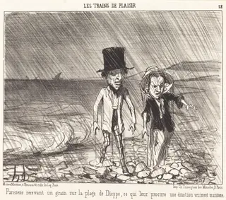 Parisiens recevant un grain..., by Honoré Daumier, ink, 1852