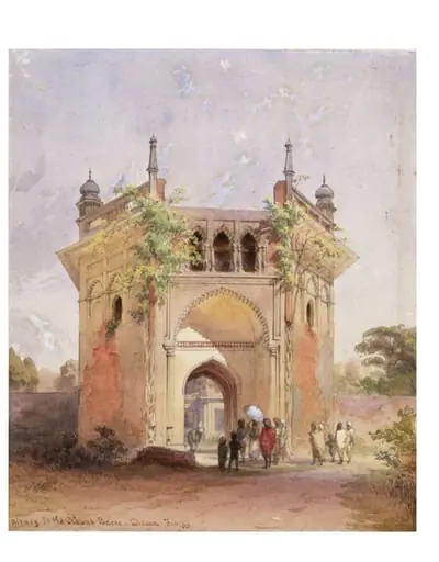 Gateway to the Nawab Baree - Dacca, by Frederick William Alexander De Fabeck, paint, 1863