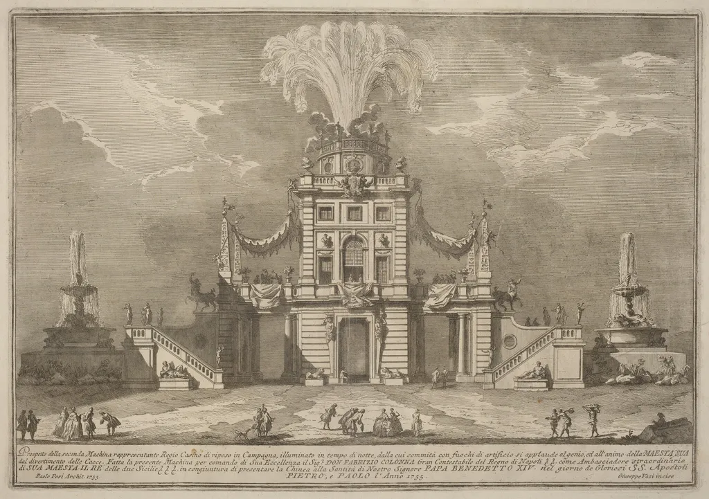 The Seconda Macchina for the Chinea of 1755: A Royal Hunting Lodge, by Giuseppe Vasi, ink, 1755