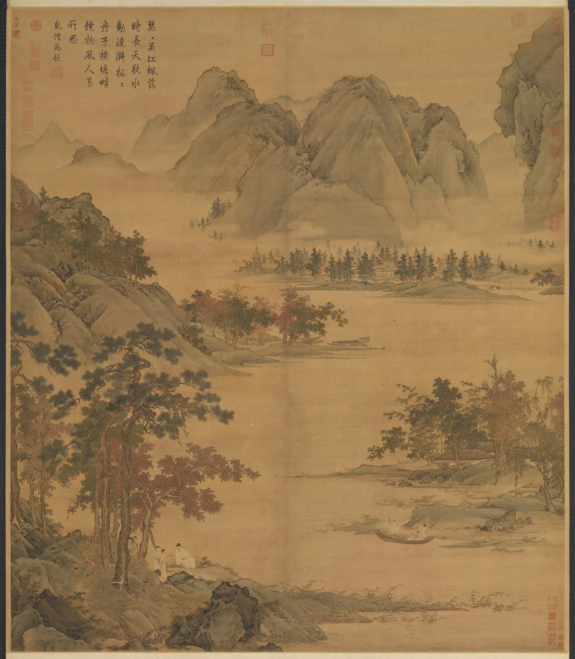 明仇英秋江待渡 軸, detail